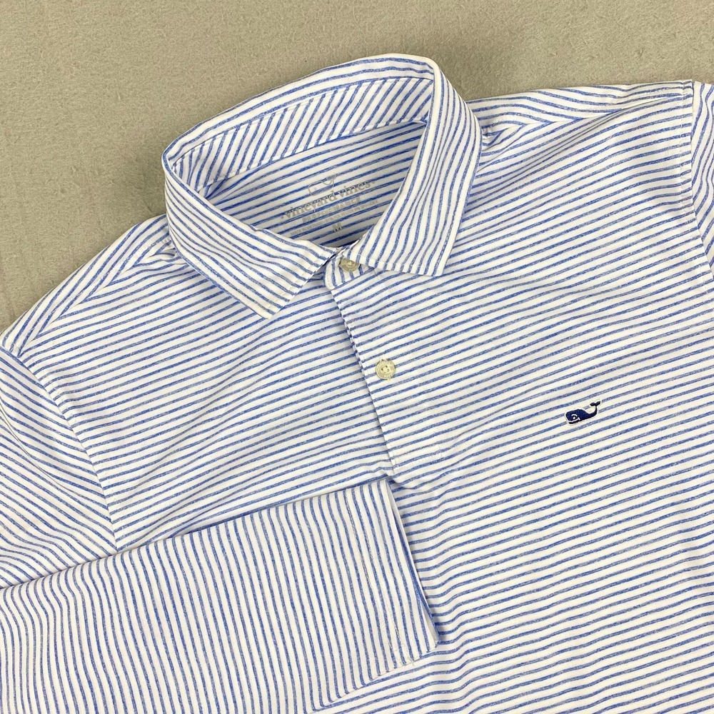 Vineyard Vines Performance Polo Shirt Men M Blue Stripe Long Sleeve Golf Stretch